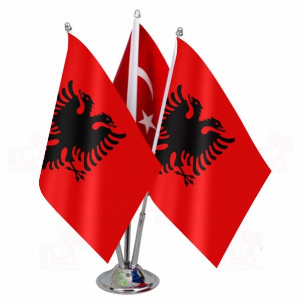 l Arnavutluk Logolu Masa Bayra